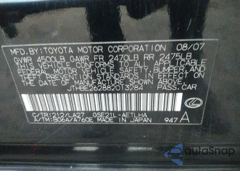 2008 Lexus Is 350 from USA, damaged, VIN JTHBE262882013284